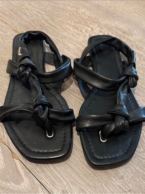 New Zadig & Voltaire Women's Black Leather Knotted Strap Sandals